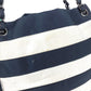 CHANEL 2.55金具 ボーダー カバン 肩掛け トートバッグ Wチェーン ショルダーバッグ ナイロンキャンバス レディース ブラック