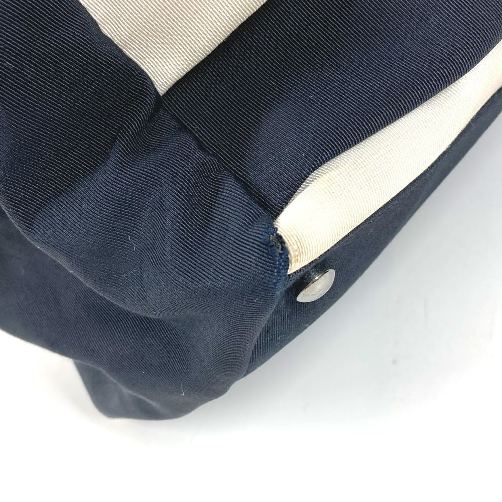 CHANEL 2.55金具 ボーダー カバン 肩掛け トートバッグ Wチェーン ショルダーバッグ ナイロンキャンバス レディース ブラック