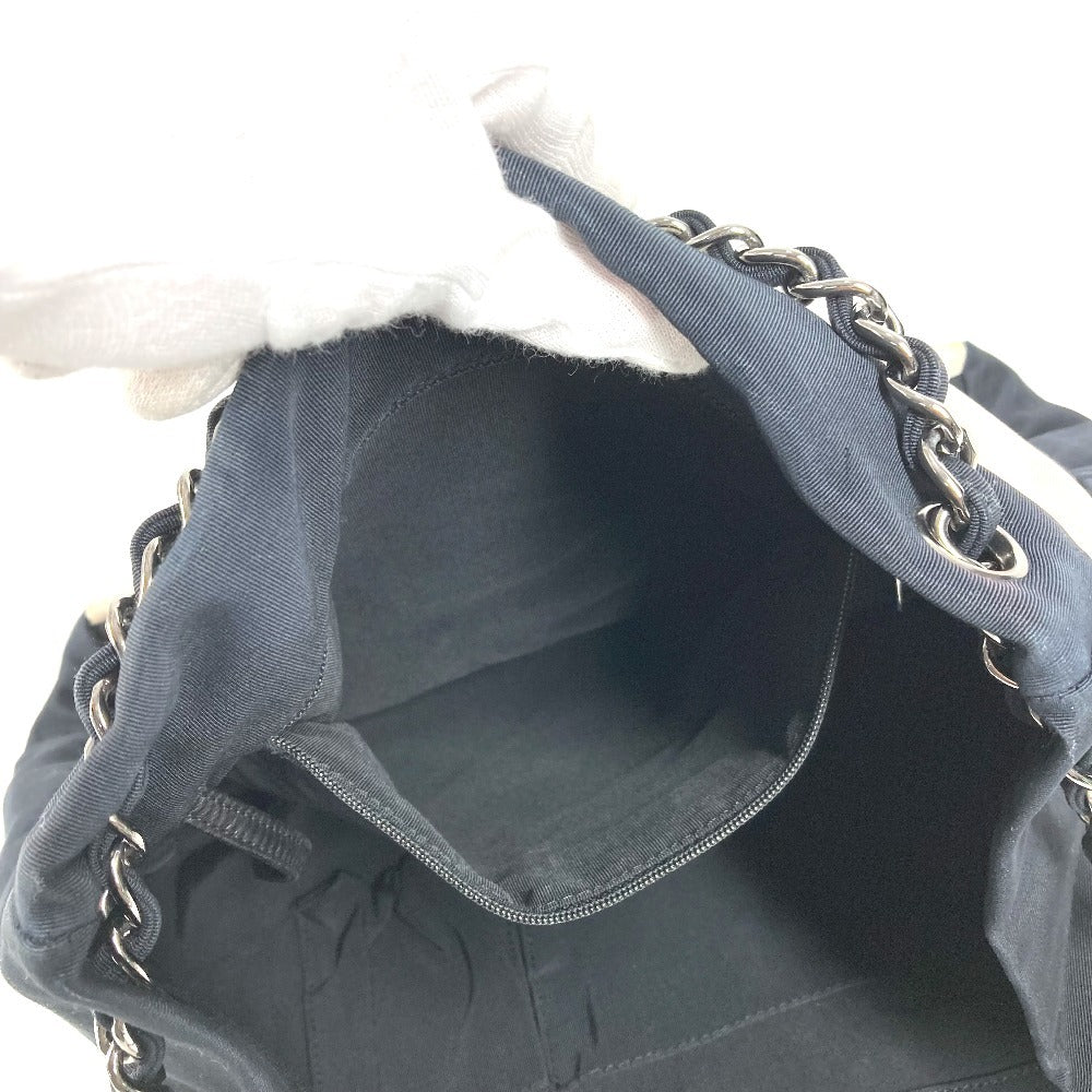 CHANEL 2.55金具 ボーダー カバン 肩掛け トートバッグ Wチェーン ショルダーバッグ ナイロンキャンバス レディース ブラック
