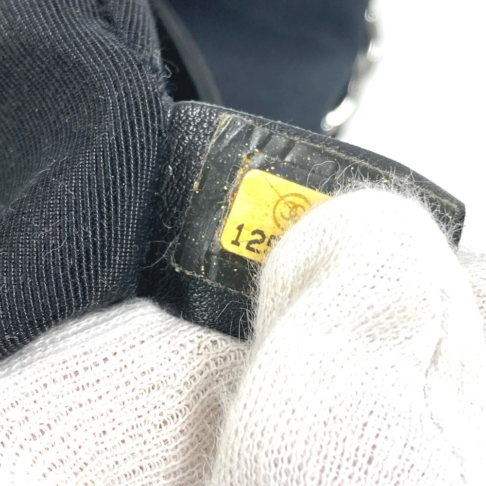 CHANEL 2.55金具 ボーダー カバン 肩掛け トートバッグ Wチェーン ショルダーバッグ ナイロンキャンバス レディース ブラック