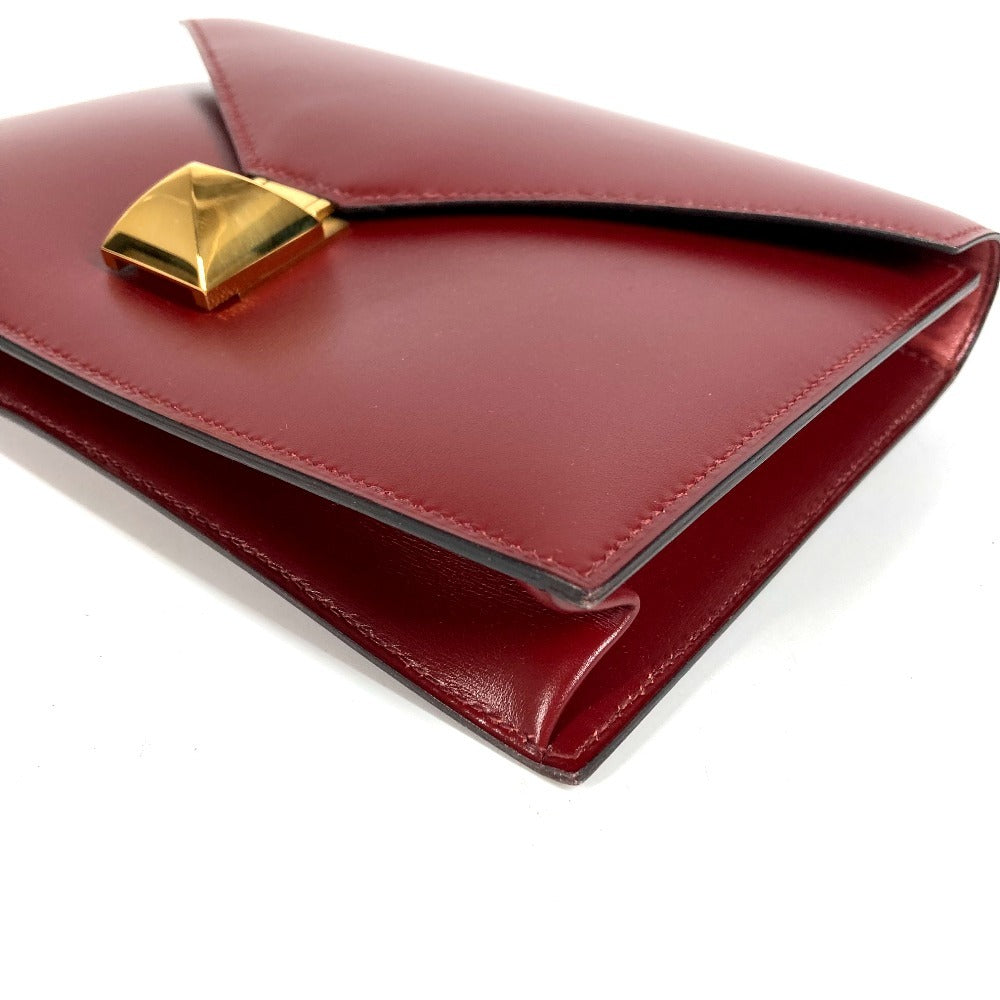 HERMES ヴィンテージ メドール ロゴ フラップ カバン セカンドバッグ ポーチ クラッチバッグ ボックスカーフ レディース ブラウン系