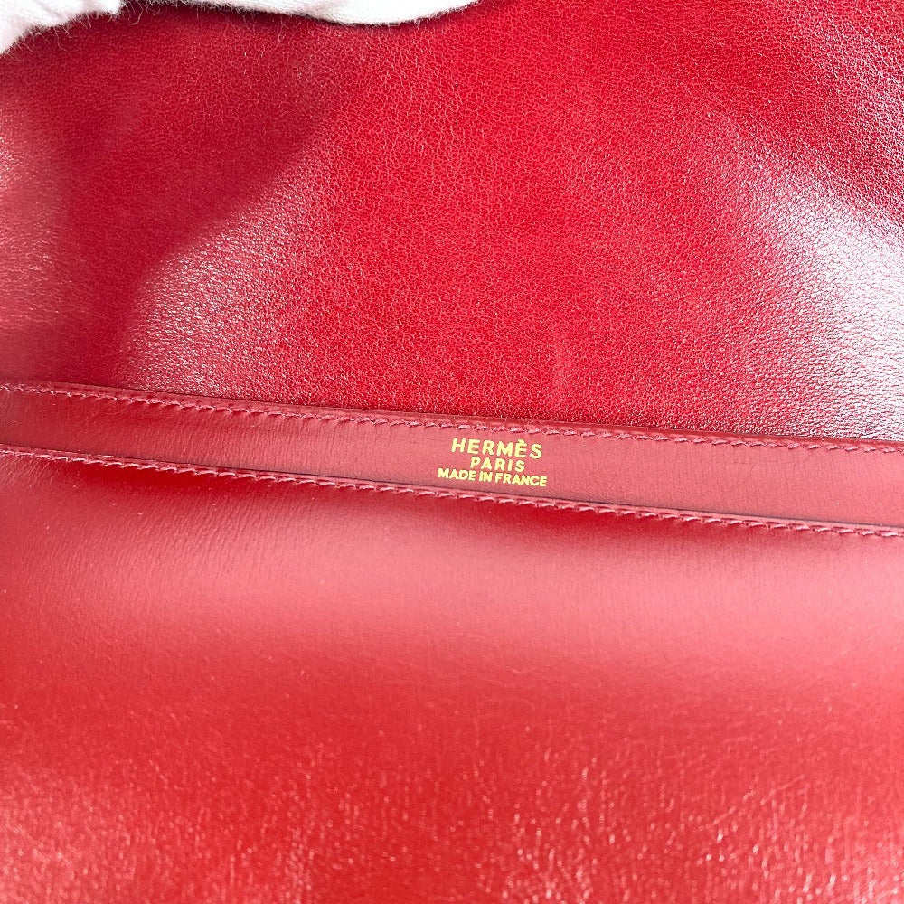 HERMES ヴィンテージ メドール ロゴ フラップ カバン セカンドバッグ ポーチ クラッチバッグ ボックスカーフ レディース ブラウン系