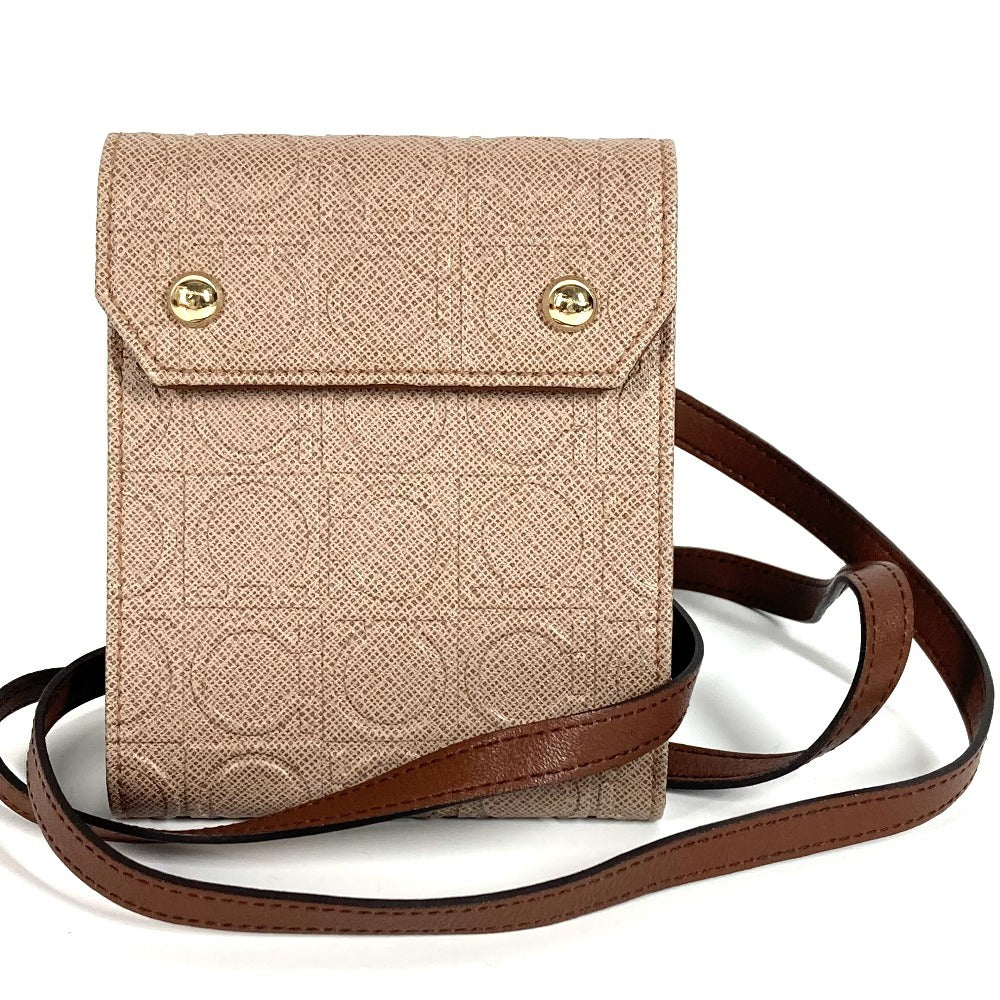 Salvatore Ferragamo Shoulder Bag Shoulder Wallet Gancini Logo Compact Wallet Trifold Wallet Leather Unisex Beige