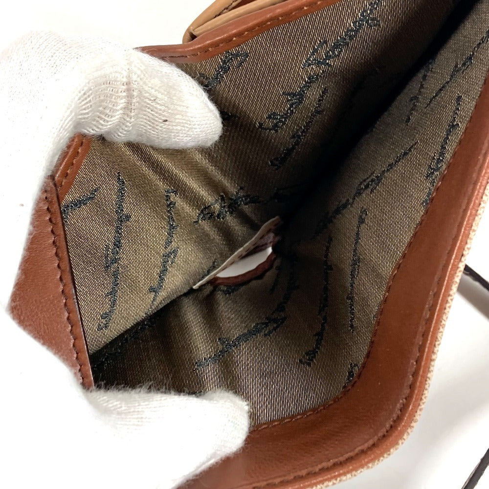 Salvatore Ferragamo Shoulder Bag Shoulder Wallet Gancini Logo Compact Wallet Trifold Wallet Leather Unisex Beige