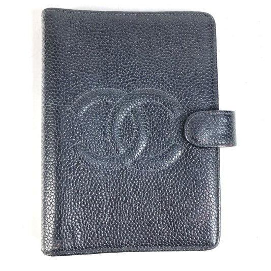 CHANEL CC ココマーク ロゴ ステーショナリー システム手帳 ケース 手帳カバー キャビアスキン ユニセックス ブラック