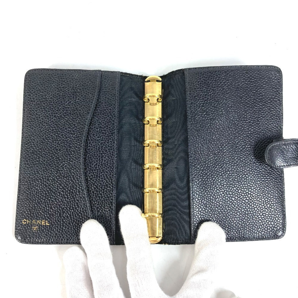 CHANEL CC โลโก้โคโค่มาร์ค เครื่องเขียน ระบบออร์แกไนเซอร์ เคสปกออร์แกไนเซอร์ หนังคาเวียร์ UNISEX สีดำ