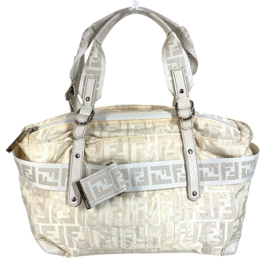 FENDI ズッカ FF ロゴ ベルト カバン トートバッグ ショルダーバッグ ハンドバッグ ナイロンキャンバス/レザー ユニセックス ホワイト