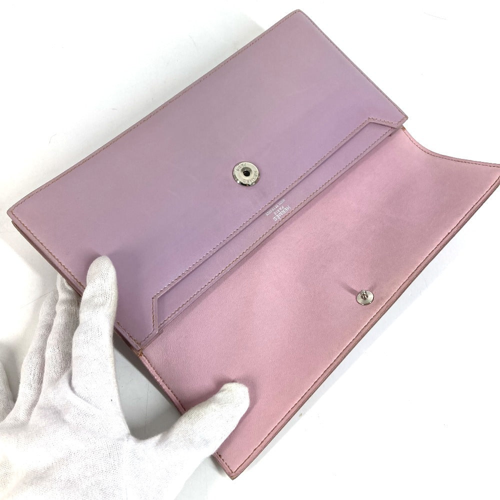 HERMES โลโก้ กระเป๋าถือ กระเป๋าเพาช์ กระเป๋าคลัตช์ กระเป๋าคลัตช์หนัง ยูนิเซ็กส์ สีม่วงอมชมพู