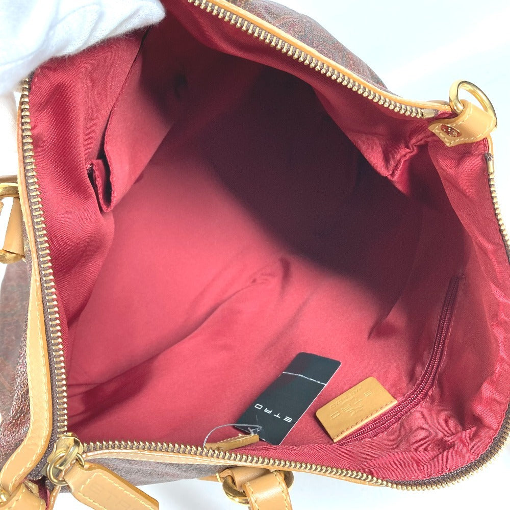 ETRO กระเป๋าสะพายข้าง/กระเป๋าโท้ท ลาย Paisley โลโก้ หนัง/ผ้าแคนวาส สำหรับทุกเพศ สีแดงไวน์