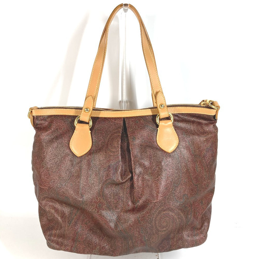 ETRO กระเป๋าสะพายข้าง/กระเป๋าโท้ท ลาย Paisley โลโก้ หนัง/ผ้าแคนวาส สำหรับทุกเพศ สีแดงไวน์