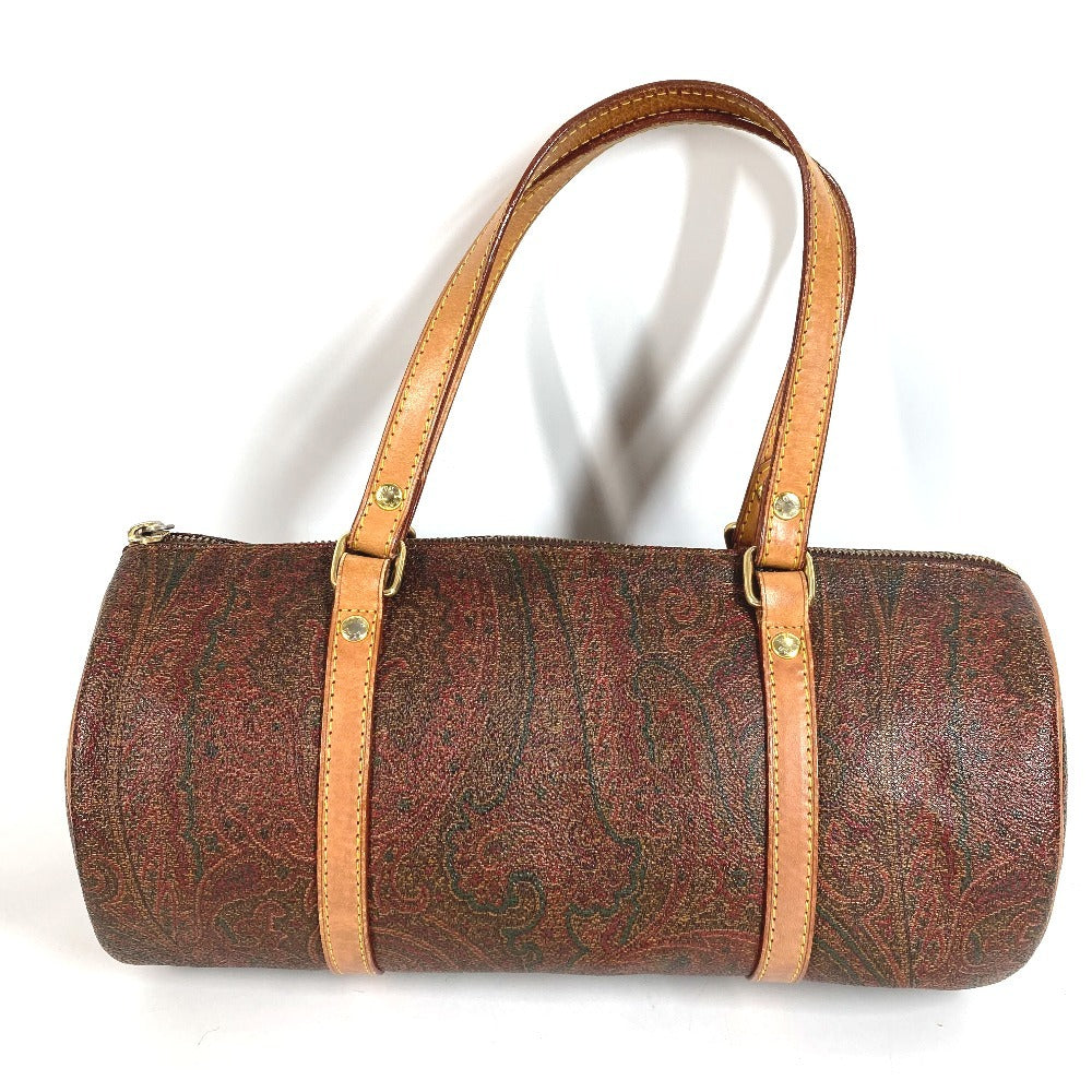 ETRO กระเป๋าทรงกระบอก ลายเพสลีย์ โลโก้ สะพายไหล่/ถือ หนัง/แคนวาส สำหรับทุกเพศ สีแดงไวน์