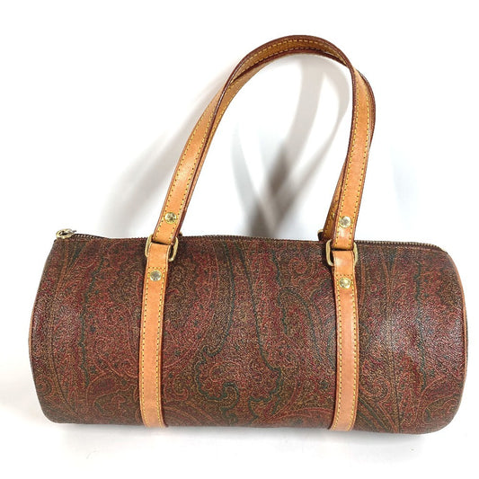 ETRO 筒形 ペイズリー柄 ロゴ 肩掛け ハンドバッグ カバン ショルダーバッグ レザー/キャンバス ユニセックス ワインレッド