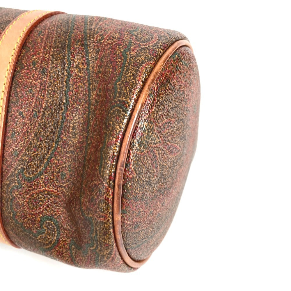 ETRO กระเป๋าทรงกระบอก ลายเพสลีย์ โลโก้ สะพายไหล่/ถือ หนัง/แคนวาส สำหรับทุกเพศ สีแดงไวน์