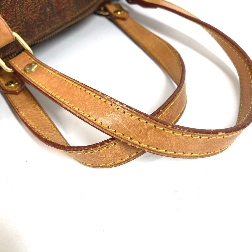 ETRO กระเป๋าทรงกระบอก ลายเพสลีย์ โลโก้ สะพายไหล่/ถือ หนัง/แคนวาส สำหรับทุกเพศ สีแดงไวน์