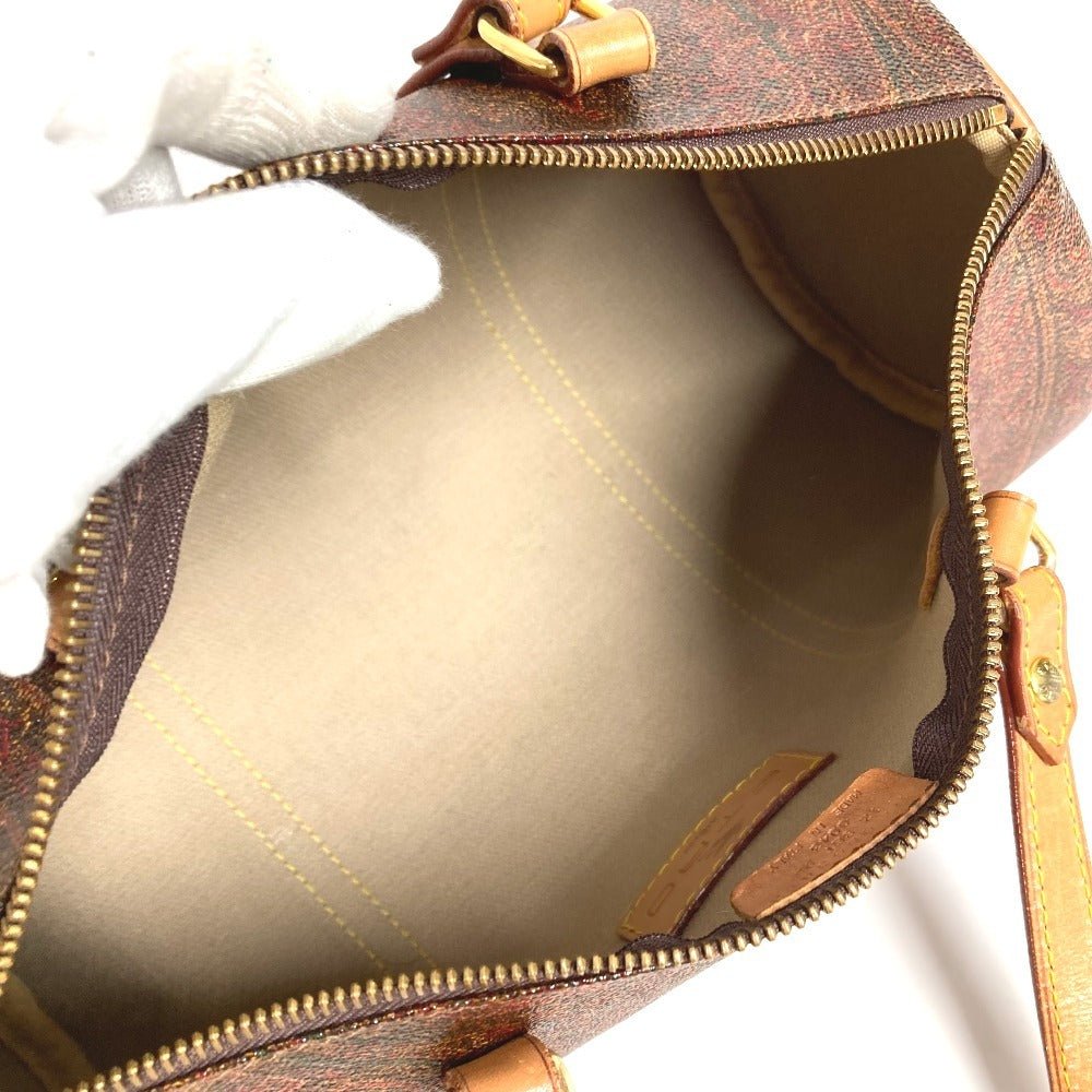 ETRO กระเป๋าทรงกระบอก ลายเพสลีย์ โลโก้ สะพายไหล่/ถือ หนัง/แคนวาส สำหรับทุกเพศ สีแดงไวน์