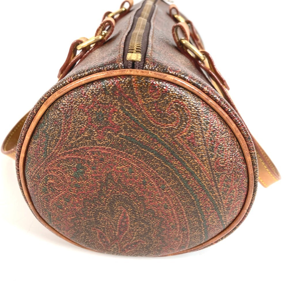 ETRO กระเป๋าทรงกระบอก ลายเพสลีย์ โลโก้ สะพายไหล่/ถือ หนัง/แคนวาส สำหรับทุกเพศ สีแดงไวน์