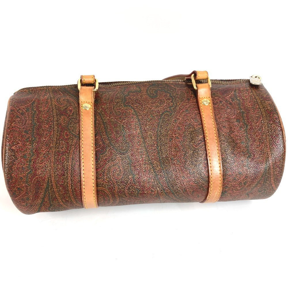 ETRO กระเป๋าทรงกระบอก ลายเพสลีย์ โลโก้ สะพายไหล่/ถือ หนัง/แคนวาส สำหรับทุกเพศ สีแดงไวน์