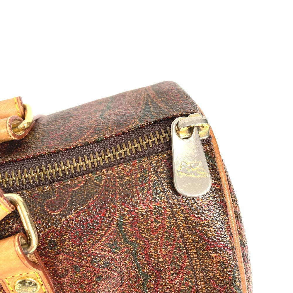 ETRO กระเป๋าทรงกระบอก ลายเพสลีย์ โลโก้ สะพายไหล่/ถือ หนัง/แคนวาส สำหรับทุกเพศ สีแดงไวน์