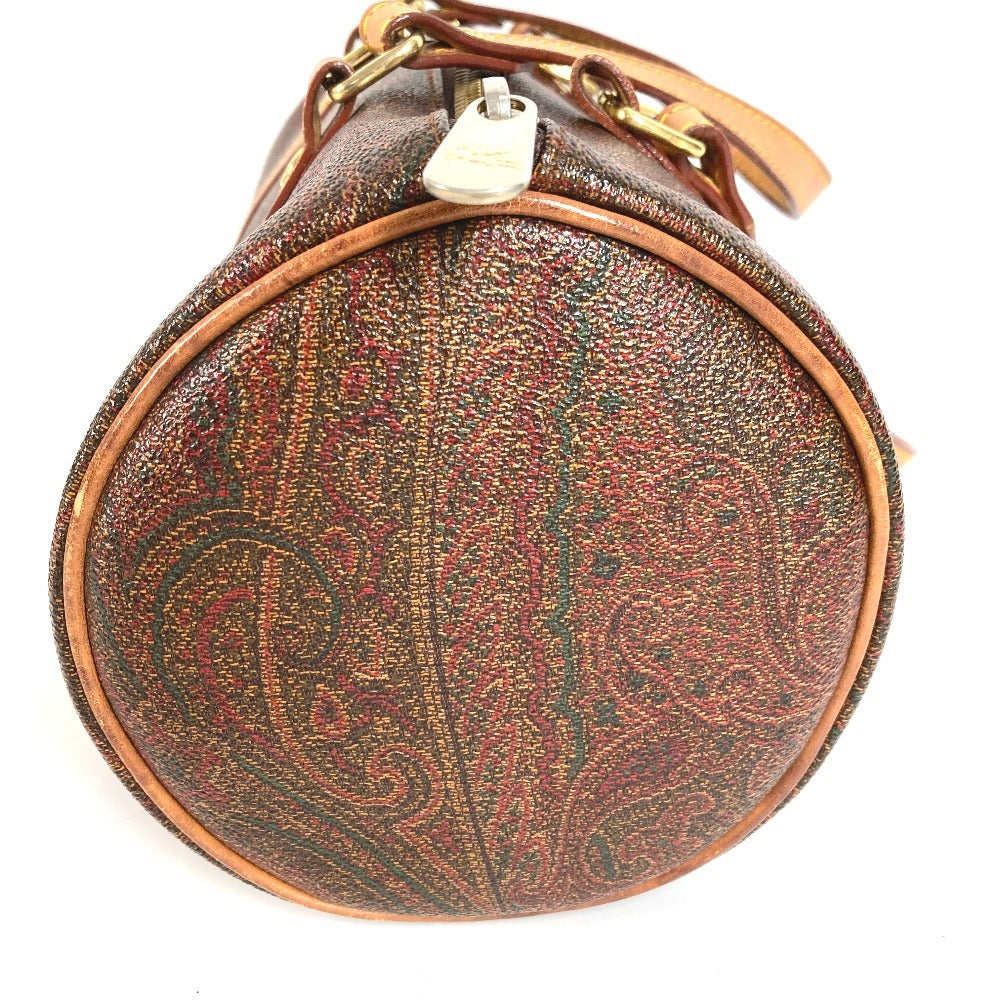 ETRO กระเป๋าทรงกระบอก ลายเพสลีย์ โลโก้ สะพายไหล่/ถือ หนัง/แคนวาส สำหรับทุกเพศ สีแดงไวน์
