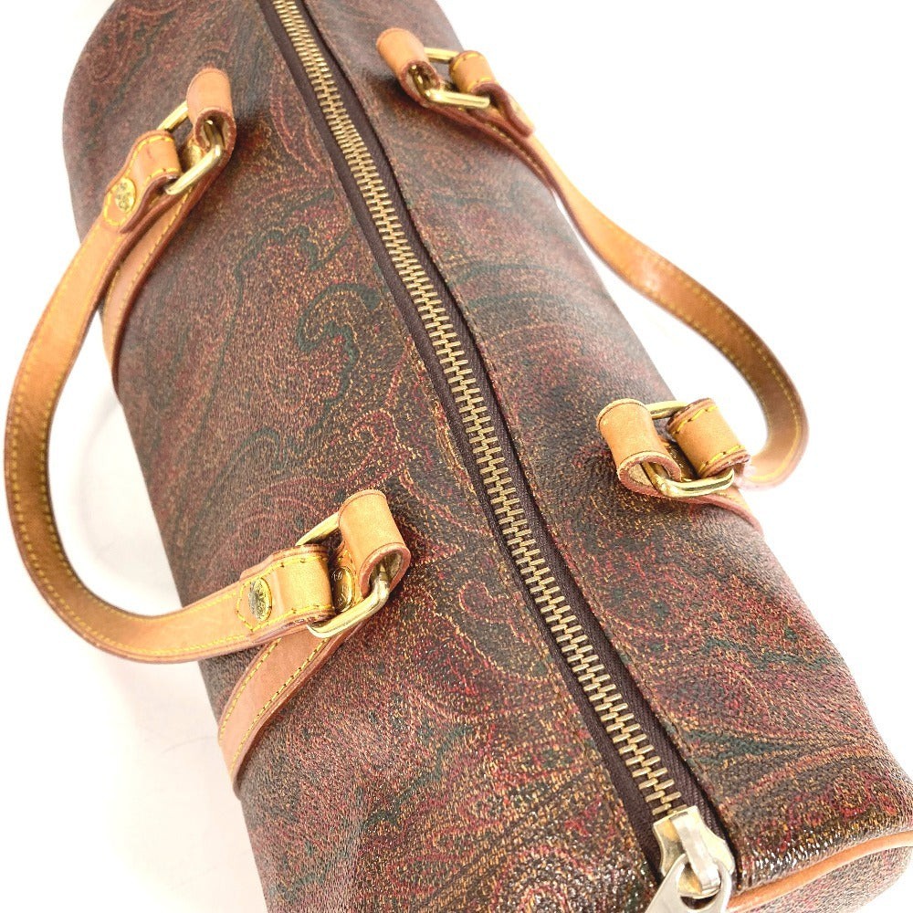 ETRO กระเป๋าทรงกระบอก ลายเพสลีย์ โลโก้ สะพายไหล่/ถือ หนัง/แคนวาส สำหรับทุกเพศ สีแดงไวน์