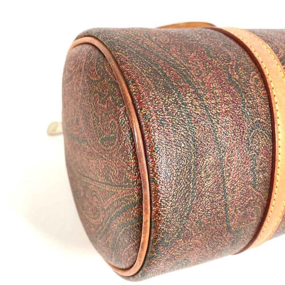 ETRO กระเป๋าทรงกระบอก ลายเพสลีย์ โลโก้ สะพายไหล่/ถือ หนัง/แคนวาส สำหรับทุกเพศ สีแดงไวน์
