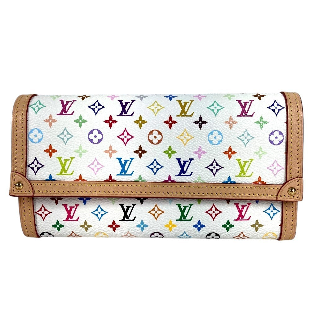 LOUIS VUITTON M13397 ลิมิเต็ดเฉพาะญี่ปุ่น LV x TM Monogram Multicolor Portefeuille Sarah NM กระเป๋าสตางค์ใบยาวแบบพับ Monogram Multicolor Canvas Unisex สีขาว (Blanc)