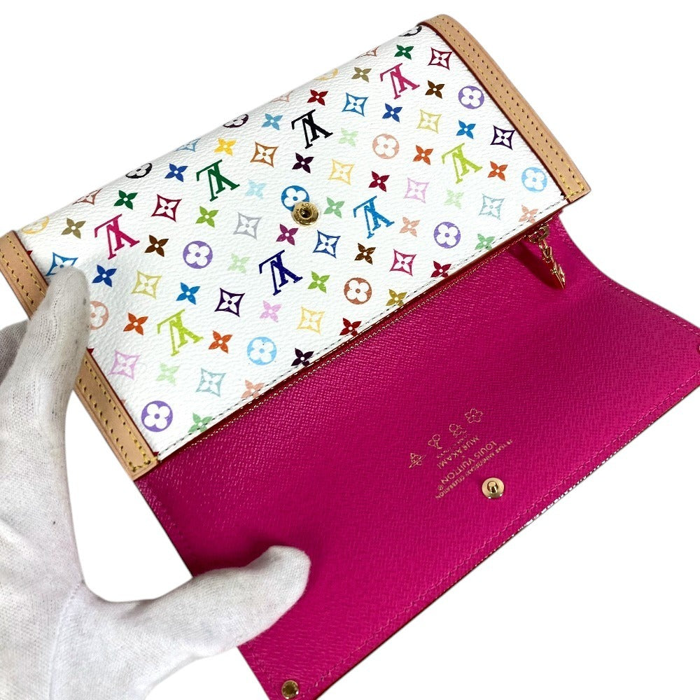 LOUIS VUITTON M13397 ลิมิเต็ดเฉพาะญี่ปุ่น LV x TM Monogram Multicolor Portefeuille Sarah NM กระเป๋าสตางค์ใบยาวแบบพับ Monogram Multicolor Canvas Unisex สีขาว (Blanc)