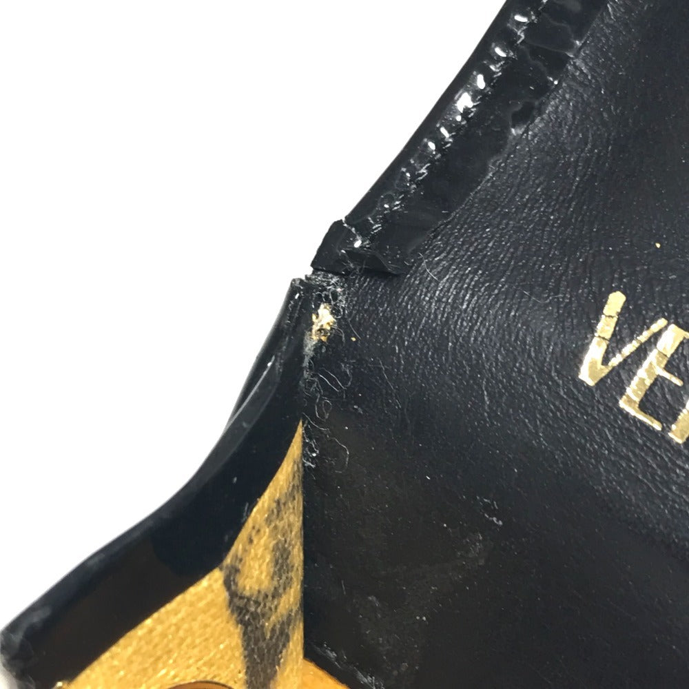 VERSACE ヴィンテージ サンバースト ロゴ 携帯ポーチ カバン 斜め掛け ポシェット フラップ チェーンバッグ ショルダーバッグ エナメル ユニセックス ブラック