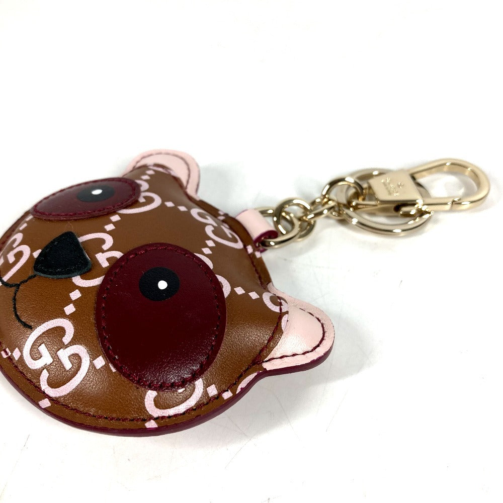 GUCCI ‎821890 GGエンブレム パンダ シェイプ チャーム バッグチャーム キーホルダー レザー ユニセックス ブラウン
