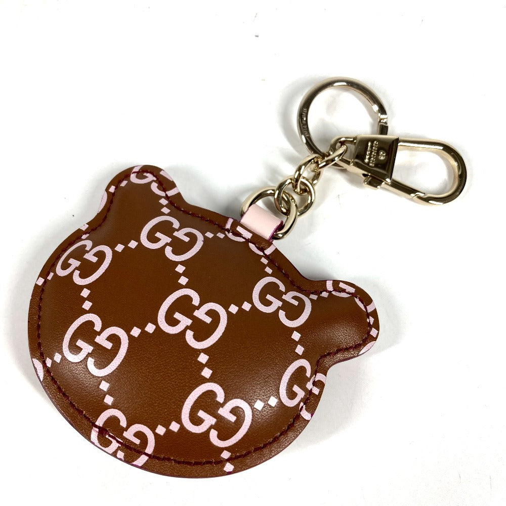 GUCCI ‎821890 GGエンブレム パンダ シェイプ チャーム バッグチャーム キーホルダー レザー ユニセックス ブラウン