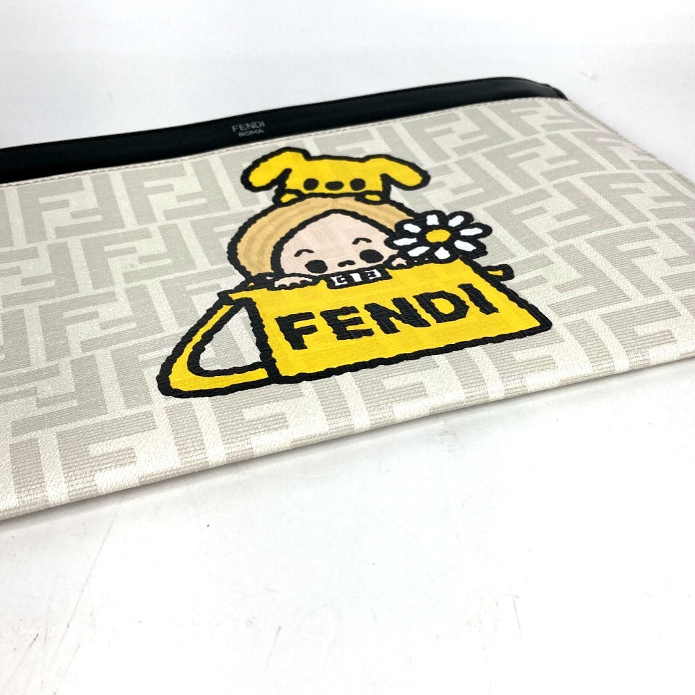 FENDI 7N0134 タロアウト Tarout コラボ ズッカ ロゴ クラッチバッグ ポーチ カバン セカンドバッグ クラッチバッグ レザー ユニセックス ホワイト