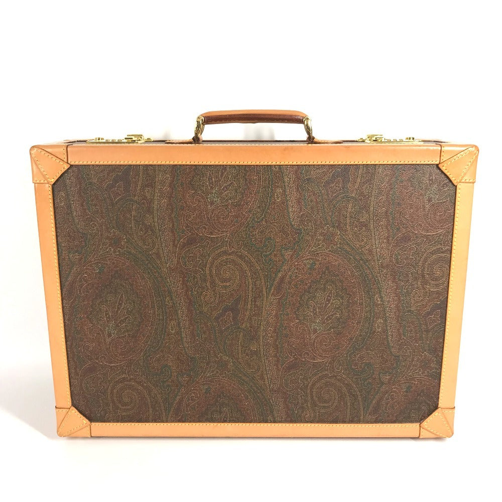 ETRO ペイズリー柄 ロゴ ハンドバッグ BOX ボックス カバン インテリア トランク レザー ユニセックス ブラウン