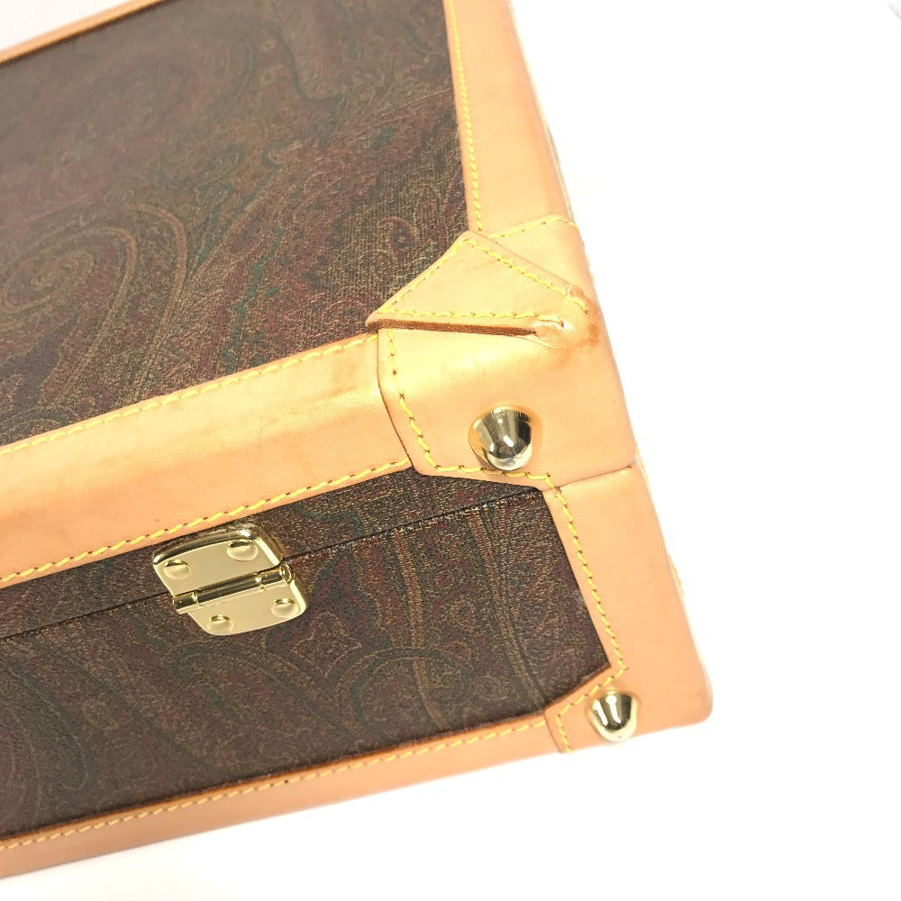 ETRO ペイズリー柄 ロゴ ハンドバッグ BOX ボックス カバン インテリア トランク レザー ユニセックス ブラウン