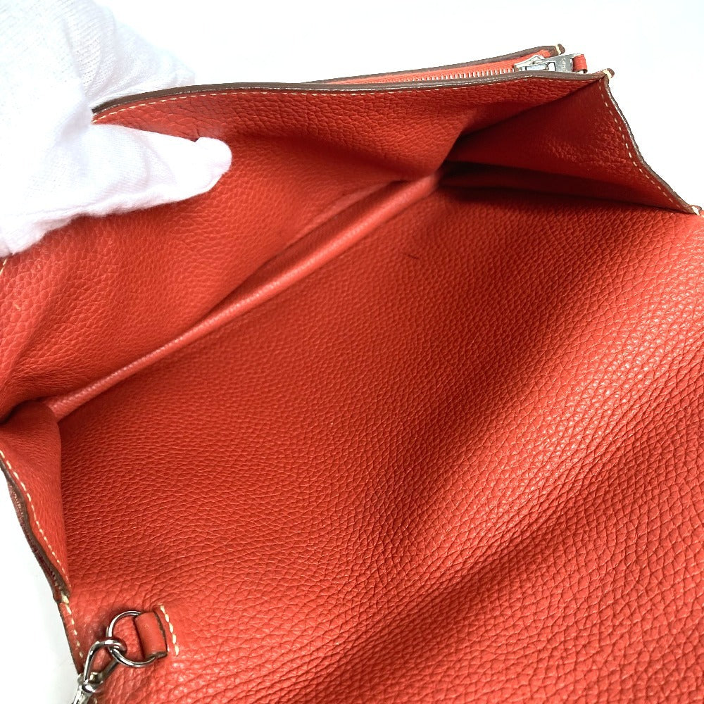 HERMES ストラップ付き ポシェットジェット セカンドバッグ フラップ カバン ポーチ クラッチバッグ レザー ユニセックス ブラウン系