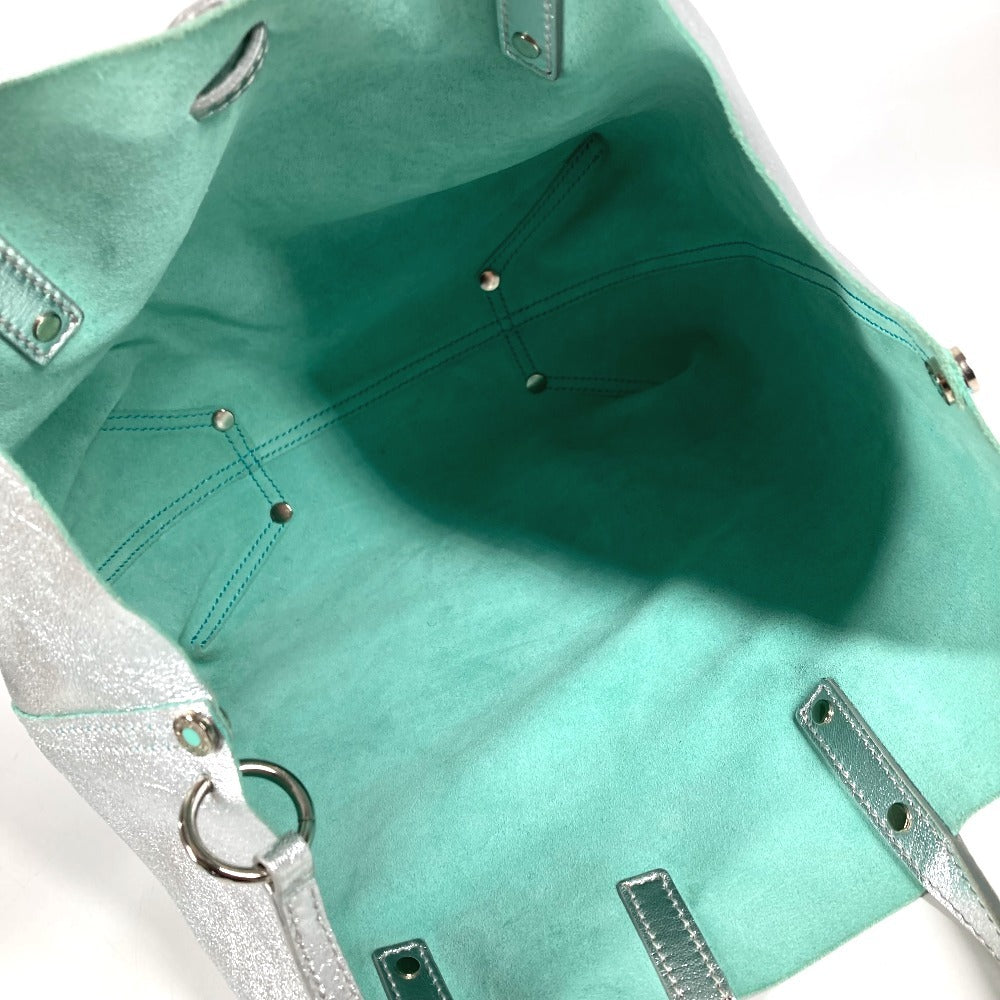 TIFFANY&Co. ポーチ付き ロゴ リバーシブル 肩掛け カバン トートバッグ ハンドバッグ ショルダーバッグ レザー ユニセックス シルバー