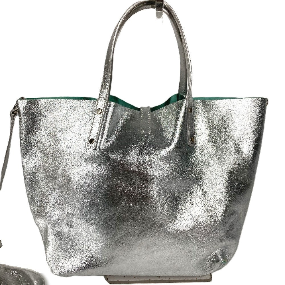 TIFFANY&Co. ポーチ付き ロゴ リバーシブル 肩掛け カバン トートバッグ ハンドバッグ ショルダーバッグ レザー ユニセックス シルバー