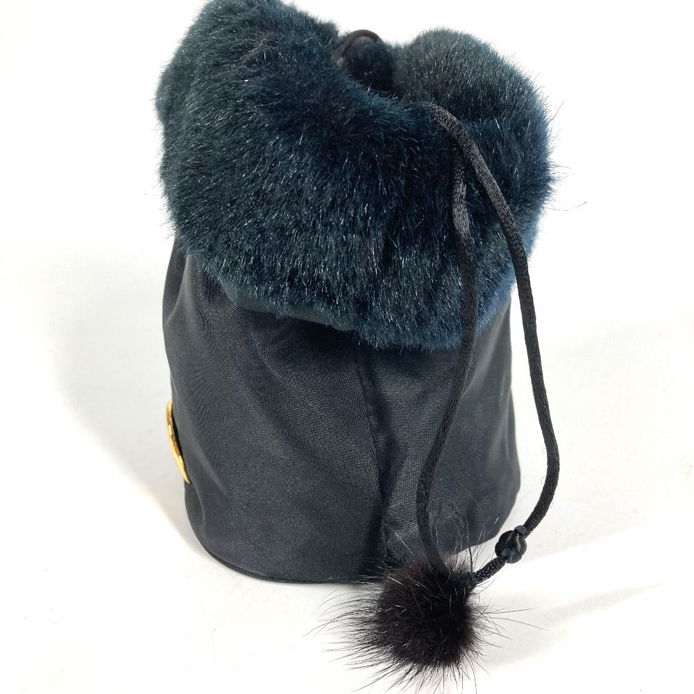 CELINE サークルロゴ 巾着 マルチポーチ ファー メイクポーチ 化粧ポーチ ポーチ ナイロン ユニセックス ブラック