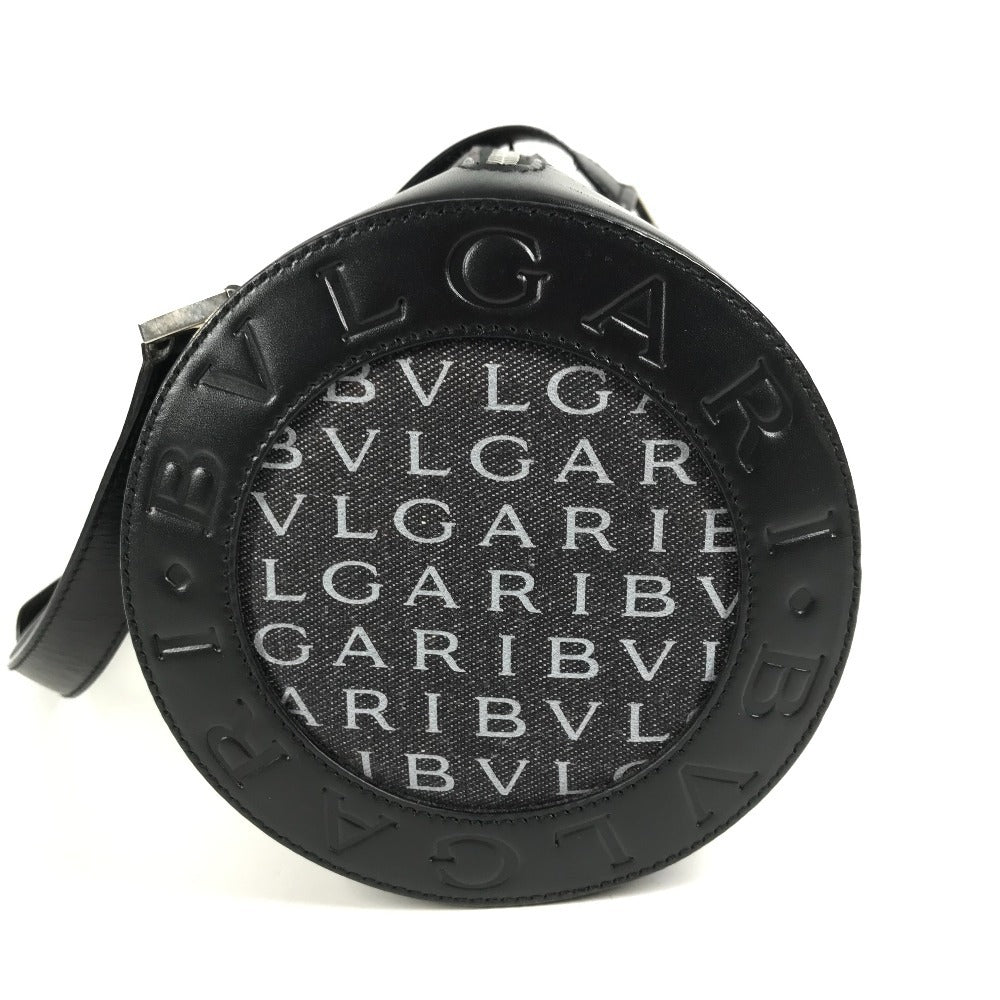BVLGARI 筒形 ロゴマニア カバン 斜め掛け ポシェット ショルダーバッグ レザー/キャンバス ユニセックス ブラック