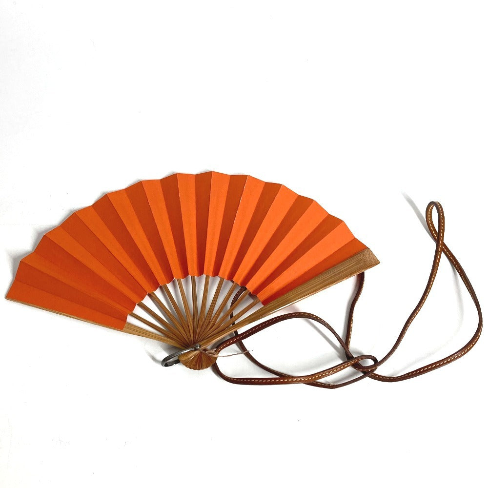 HERMES with Strap folding fan interior Miscellaneous goods Wood / paper Orange Used
