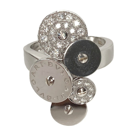 BVLGARI Diamond Chikladi Logo K18 Gold 18K Ring WG750 Silver Used