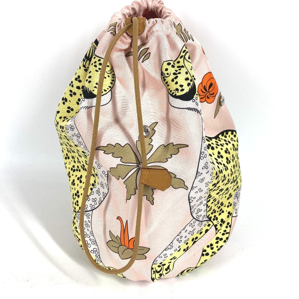 HERMES Multi pouch Musardine Potion Drawstring bag Leopard print Pouch silk pink Used