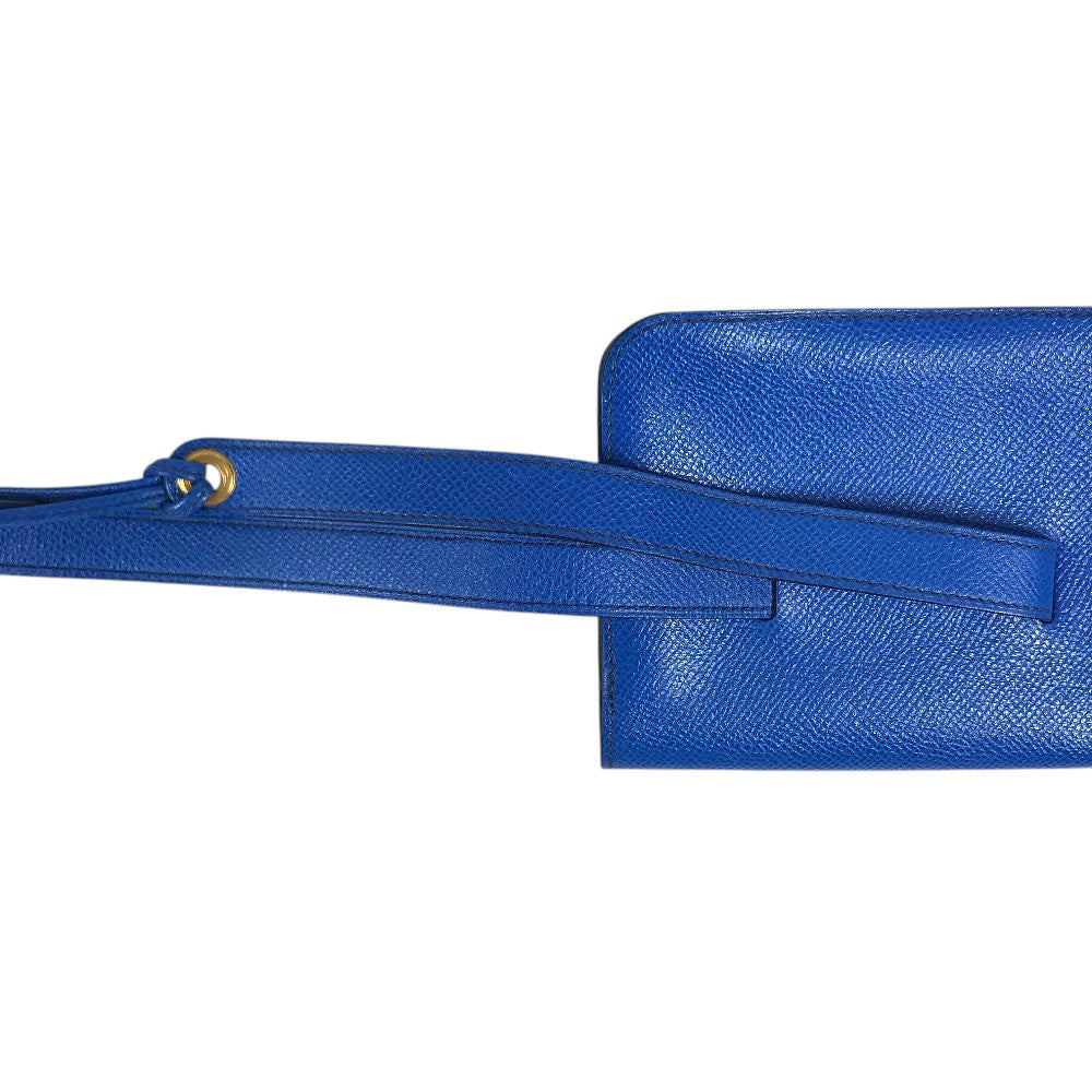 HERMES vintage PochetteGreen Pochette Green Waist Pouch Bag Mini Bag Flap Belt Bag body bag Leather blue Used