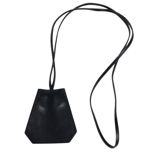HERMES vintage Clochette Keyring Bag Charm Leather Necklace Swift Black Used