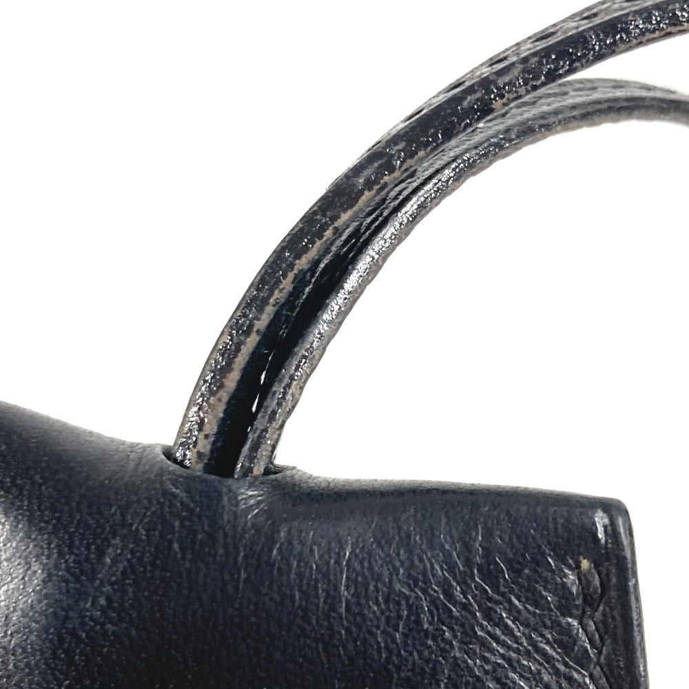 HERMES vintage Clochette Keyring Bag Charm Leather Necklace Swift Black Used