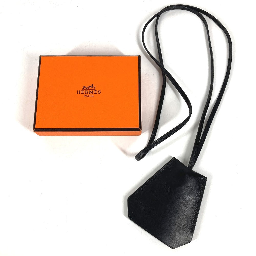 HERMES vintage Clochette Keyring Bag Charm Leather Necklace Swift Black Used
