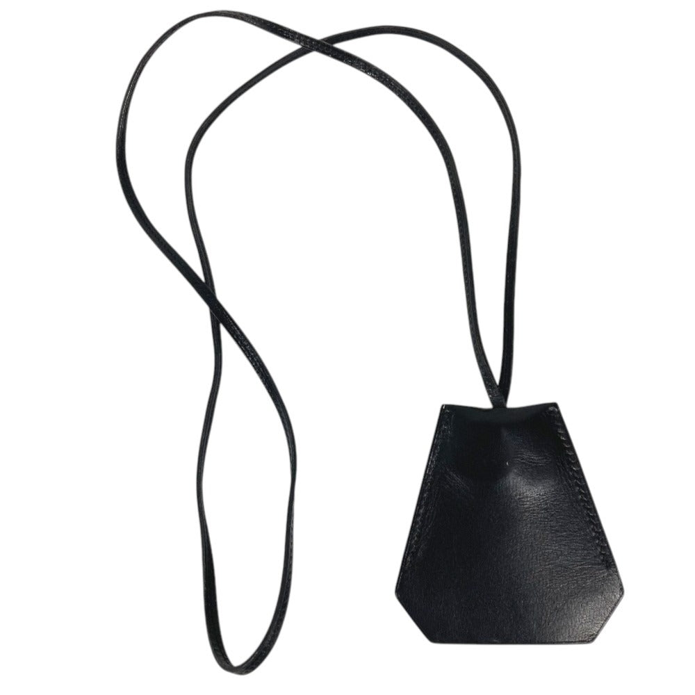HERMES vintage Clochette Keyring Bag Charm Leather Necklace Swift Black Used