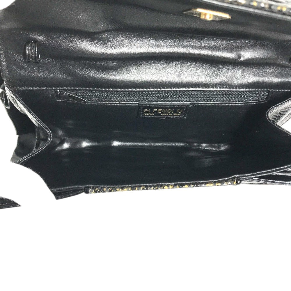 FENDI vintage ribbon Vintage Genuine Leather 2-Way Shoulder Bag Pochette Clutch Bag Crossbody Bag Clutch bag Leather Black Used