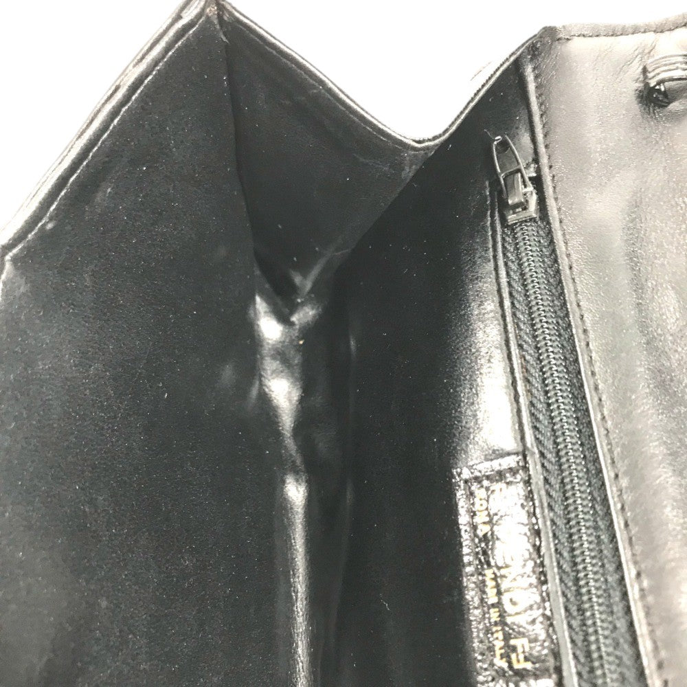 FENDI vintage ribbon Vintage Genuine Leather 2-Way Shoulder Bag Pochette Clutch Bag Crossbody Bag Clutch bag Leather Black Used