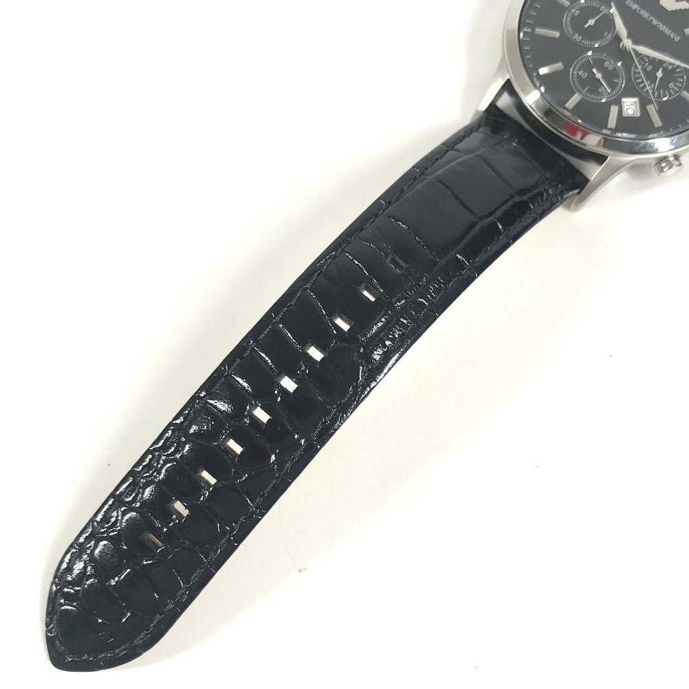 Emporio Armani AR-2447 logo Men's Watch Watch Clock Wristwatch SS / Leather Black Used