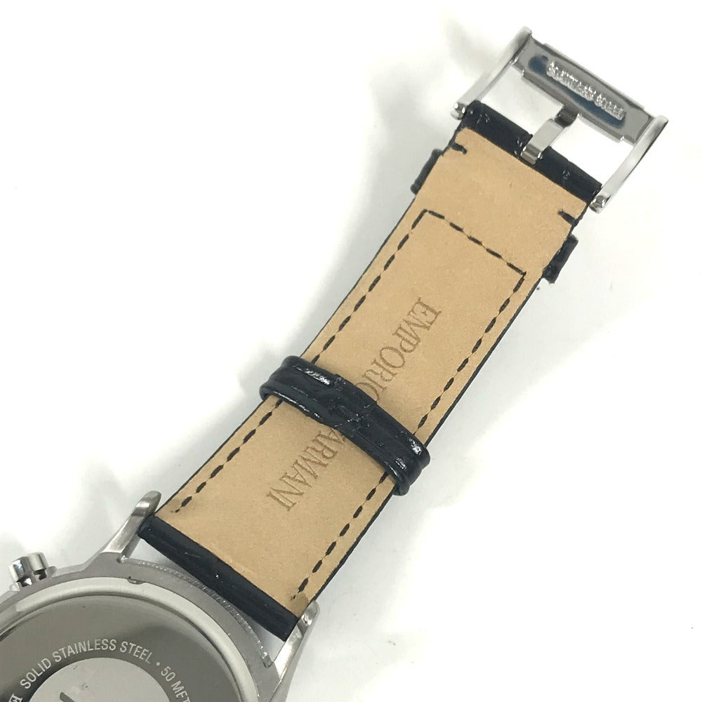 Emporio Armani AR-2447 logo Men's Watch Watch Clock Wristwatch SS / Leather Black Used